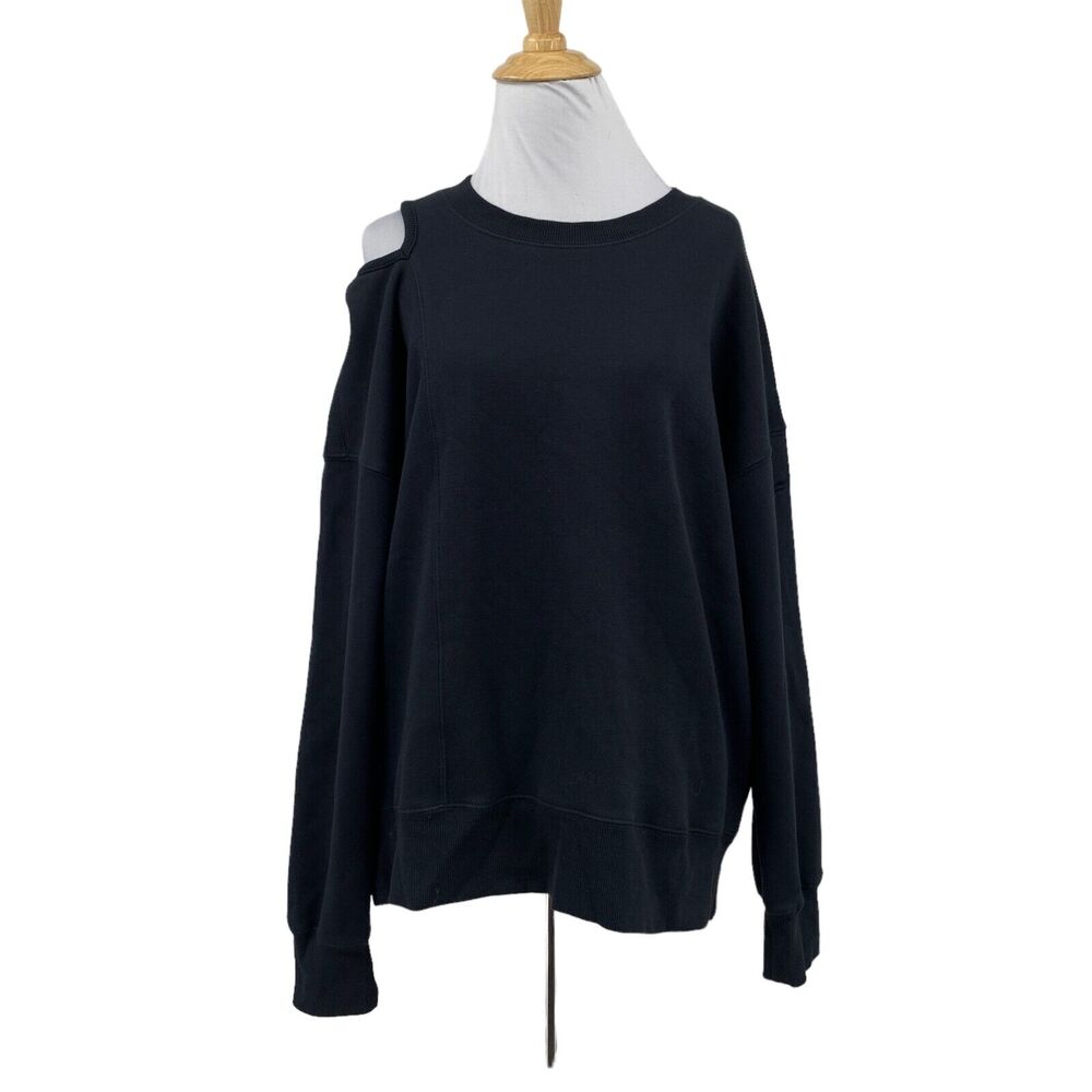 Fabletics Sweatshirt Womens M Medium Black Cozy Fleece Lined Cutout Sweater